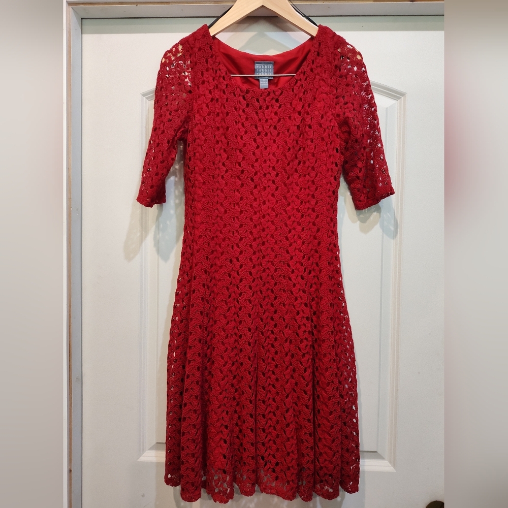 Rabbit Rabbit Rabbit Red Crochet Midi Dress